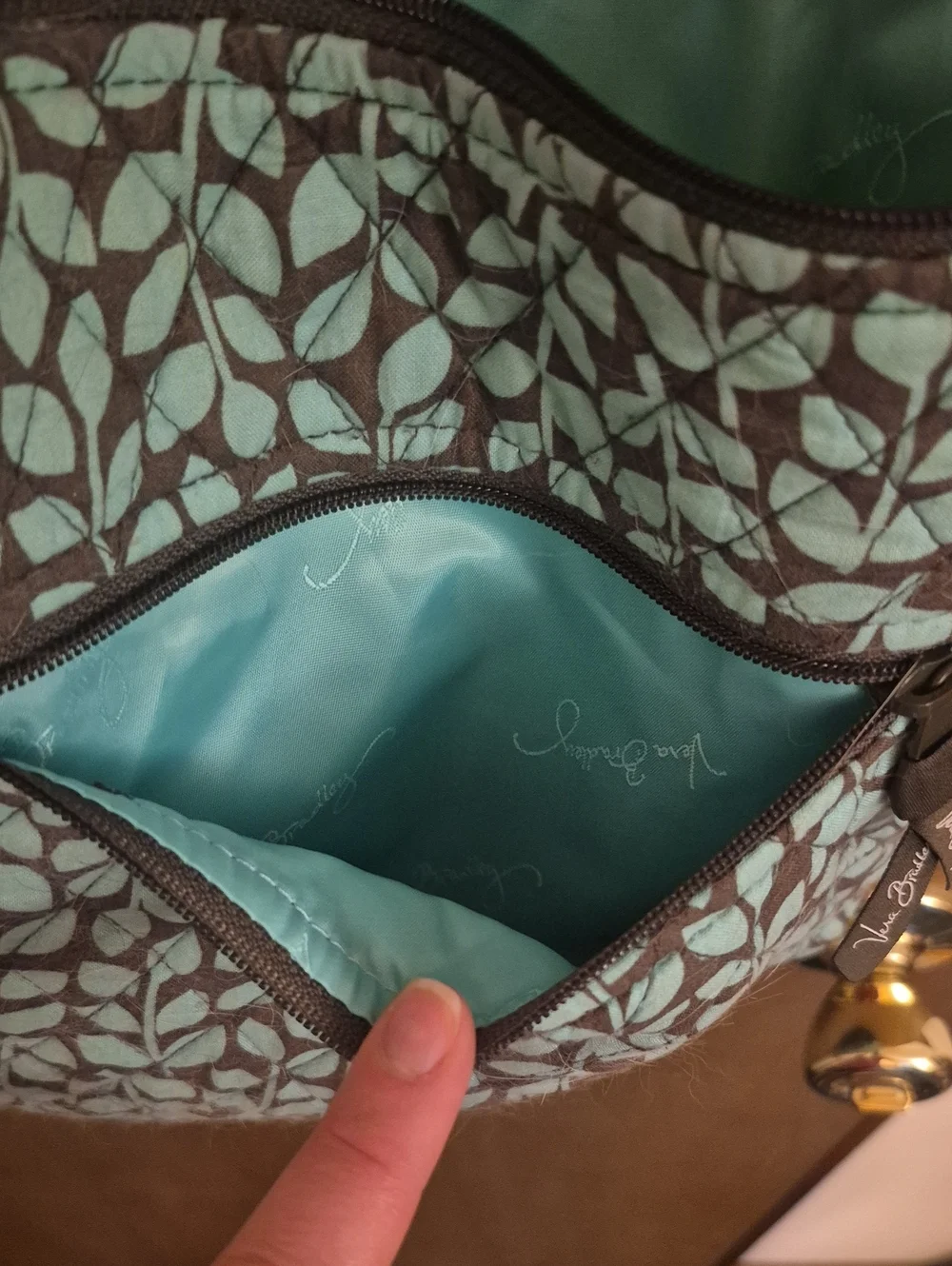Vera Bradley Aqua Leaf Quilted Crossbody Bag